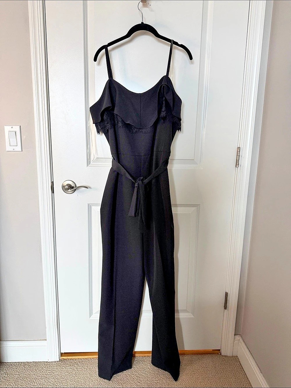 Thalia Sodi Black Lace Trim Wide-Leg Jumpsuit Size 14